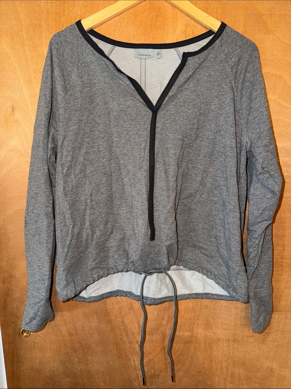Athleta Heather Gray Long Sleeve Henley with Drawstring